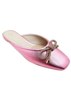 🆕{Guilhermina} Pink Metallic Bow Ballet Flat Mules
